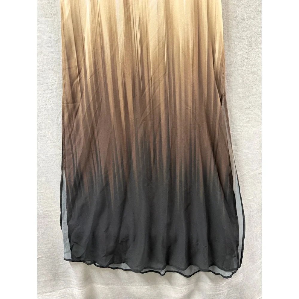 Carmen Marc Valvo Ombre Maxi Dress Cover Up Black Tan White C6U986 Womens Small